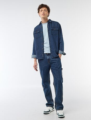 Camisa de ganga às riscas com bolsos de chapa no peito