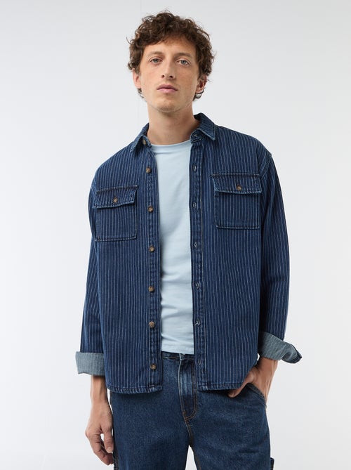 Camisa de ganga às riscas com bolsos de chapa no peito - Kiabi