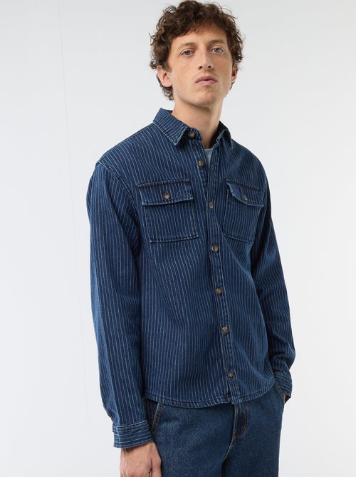 Camisa de ganga às riscas com bolsos de chapa no peito - Kiabi