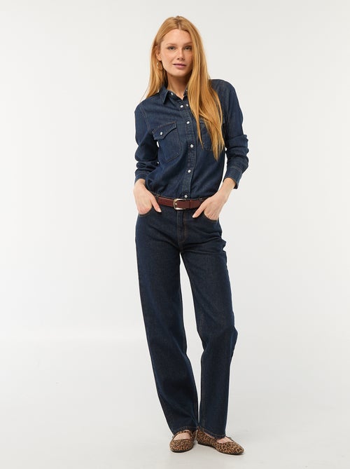 Camisa de ganga com 2 bolsos aplicados com aba no peito - Kiabi