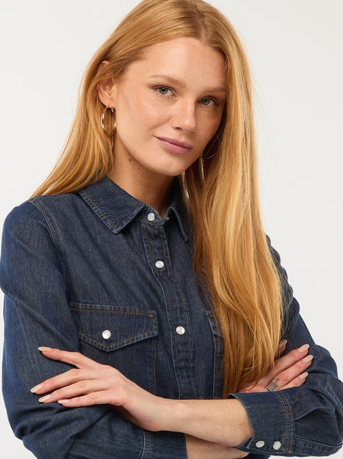 Camisa de ganga com 2 bolsos aplicados com aba no peito - Kiabi