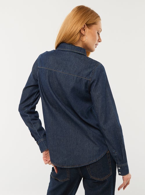 Camisa de ganga com 2 bolsos aplicados com aba no peito - Kiabi