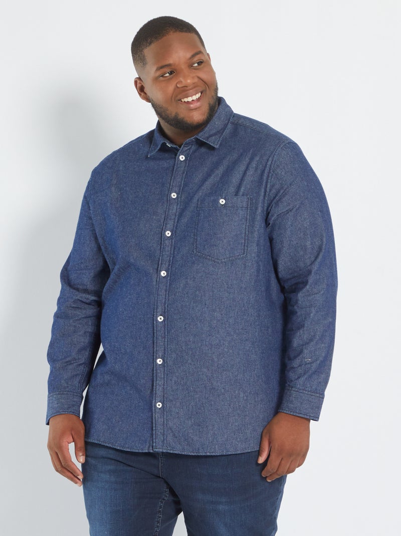 Camisa de ganga com bolso AZUL - Kiabi