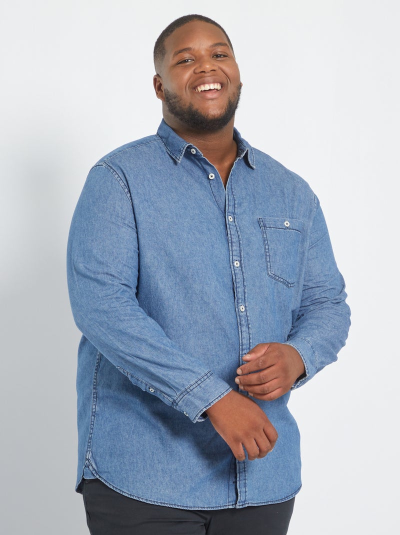 Camisa de ganga com bolso AZUL - Kiabi