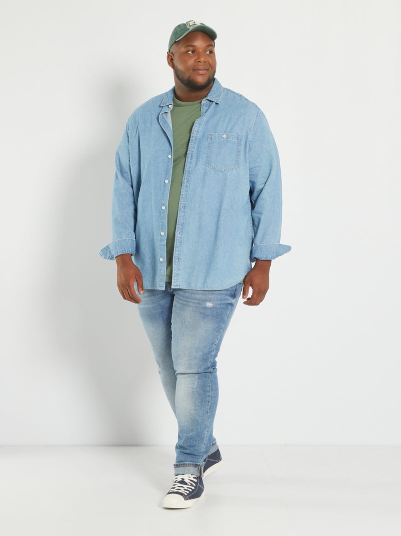 Camisa de ganga com bolso Azul - Kiabi