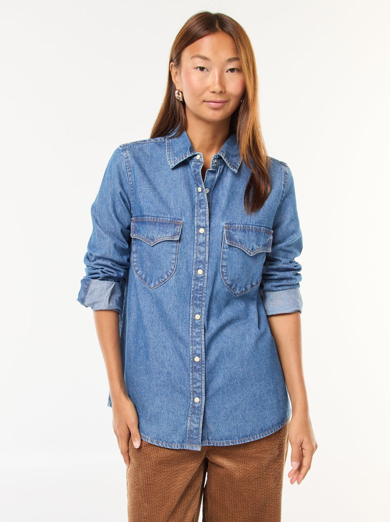 Camisa de ganga com bolsos de aba Azul - Kiabi