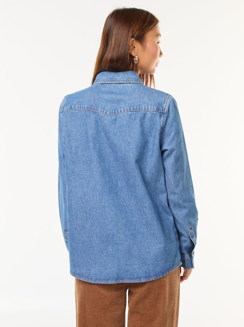 Camisa de ganga com bolsos de aba Azul - Kiabi