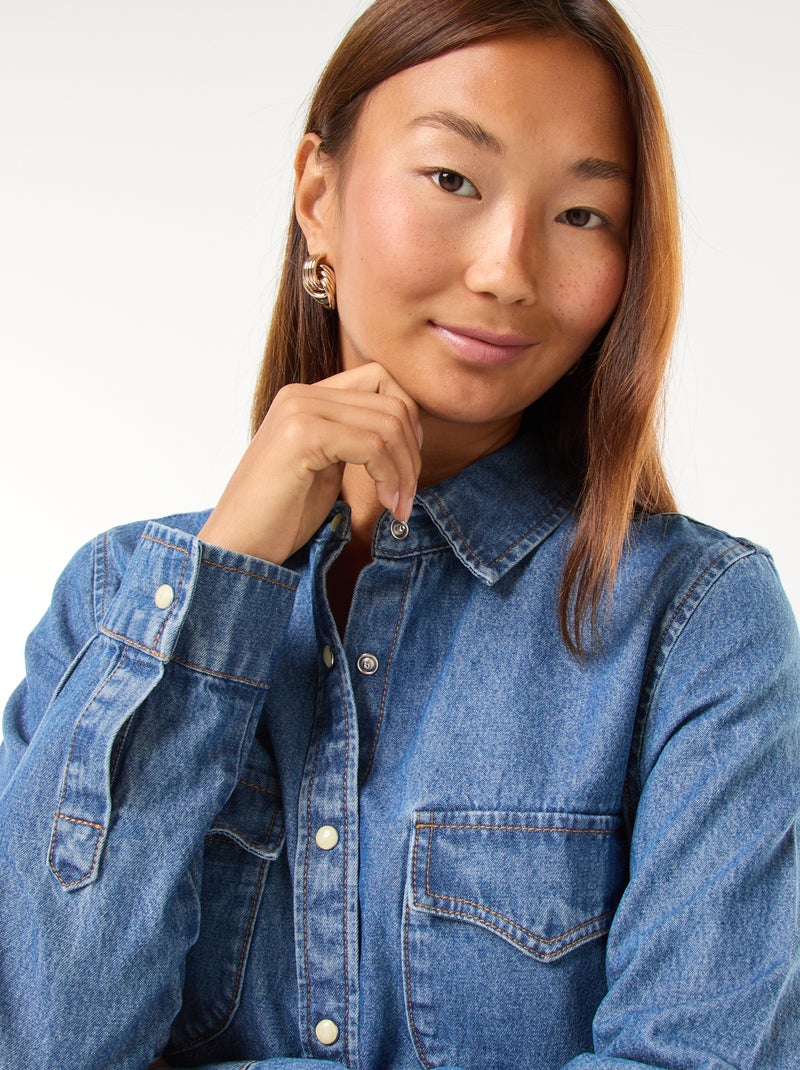 Camisa de ganga com bolsos de aba Azul - Kiabi