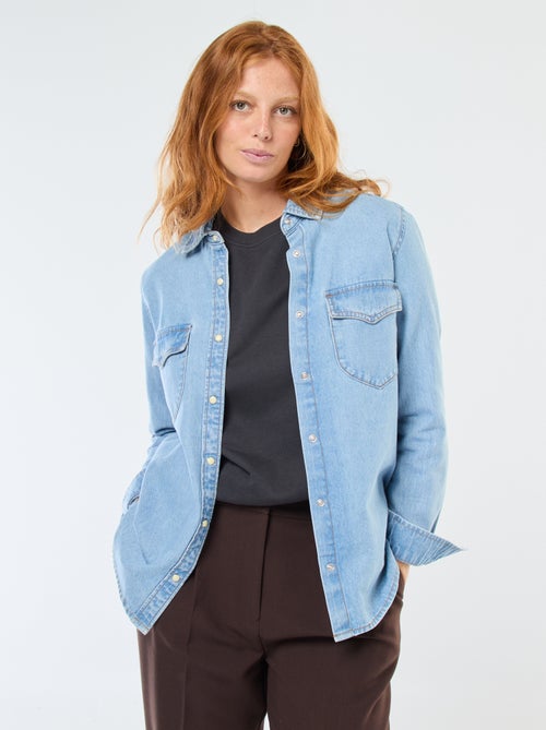 Camisa de ganga com bolsos de aba - Kiabi