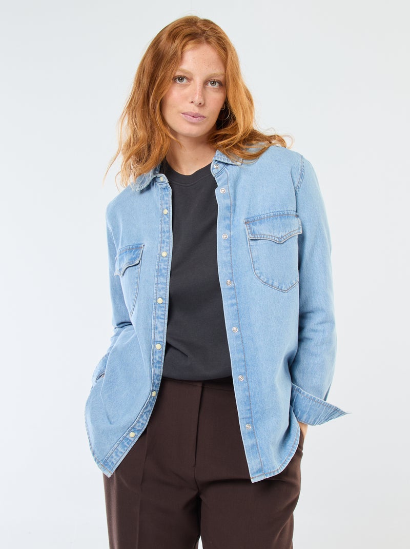 Camisa de ganga com bolsos de aba Azul - Kiabi