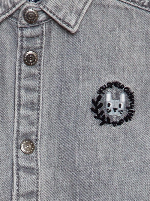 Camisa de ganga com bordado coelho - Kiabi