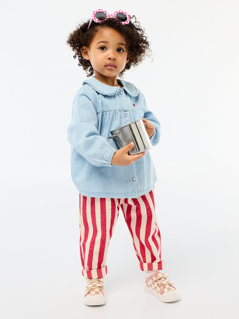 Camisa de ganga com bordado coração AZUL - Kiabi