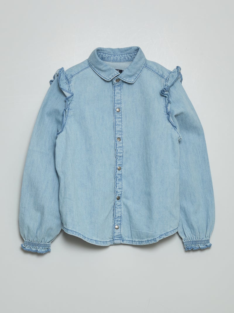 Camisa de ganga com folhos AZUL - Kiabi