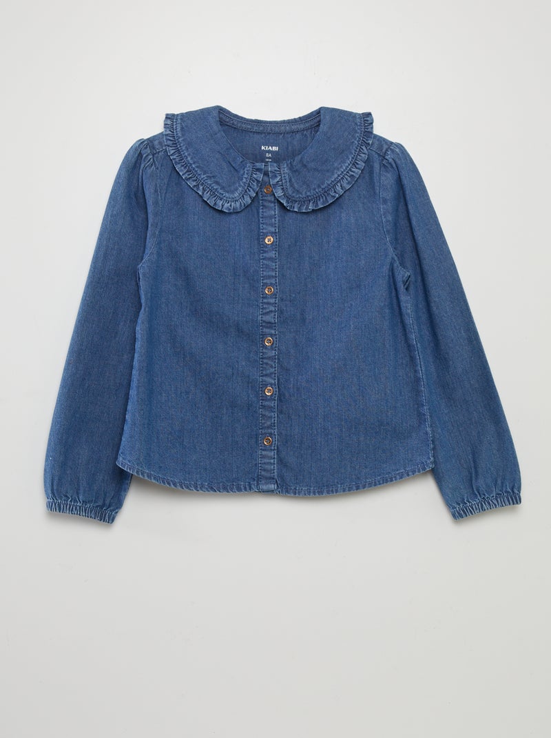 Camisa de ganga com gola claudine AZUL - Kiabi