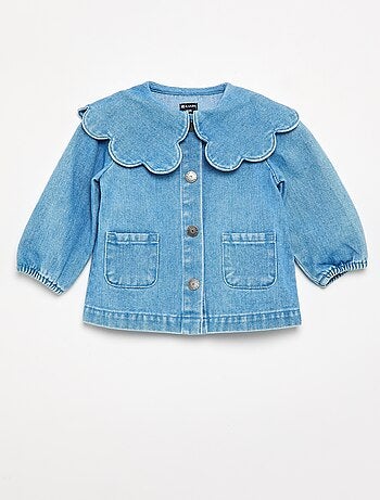 Camisa de ganga com gola Claudine