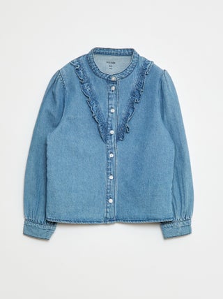 Camisa de ganga com gola com folhos