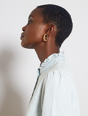 Camisa de ganga com gola com folhos - Kiabi