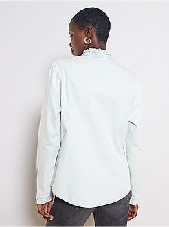 Camisa de ganga com gola com folhos - Kiabi