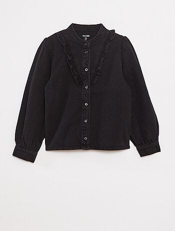 Camisa de ganga com gola com folhos