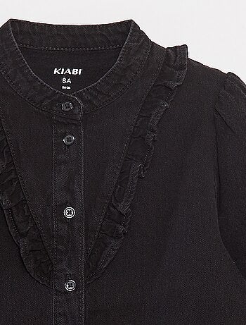 Camisa de ganga com gola com folhos