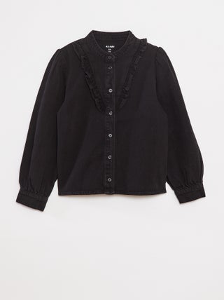 Camisa de ganga com gola com folhos