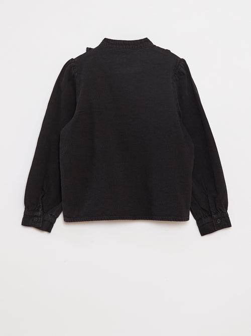 Camisa de ganga com gola com folhos - Kiabi