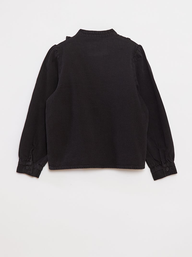 Camisa de ganga com gola com folhos Preto - Kiabi