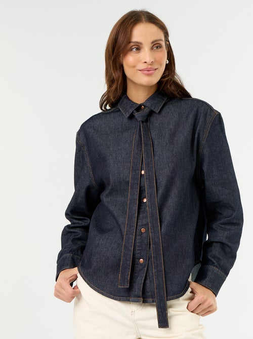 Camisa de ganga com gola lavallière - Kiabi