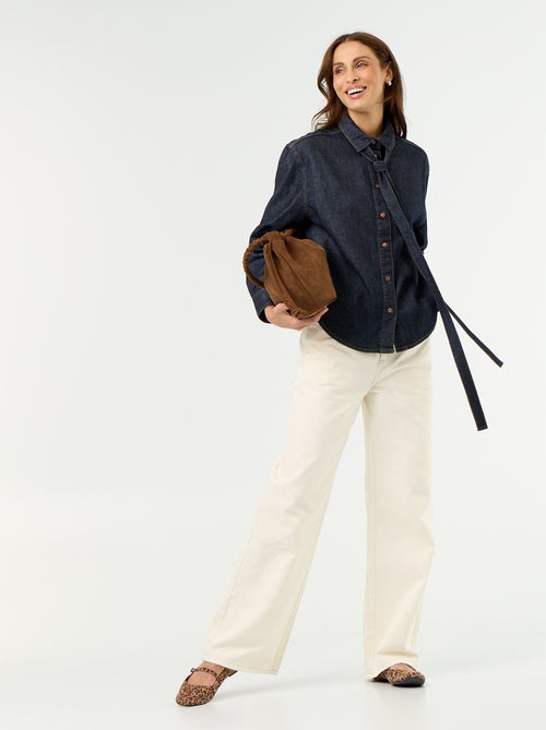 Camisa de ganga com gola lavallière - Kiabi