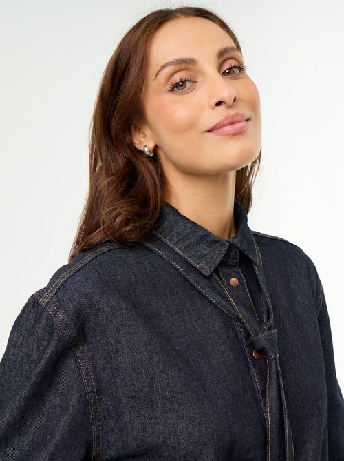 Camisa de ganga com gola lavallière - Kiabi