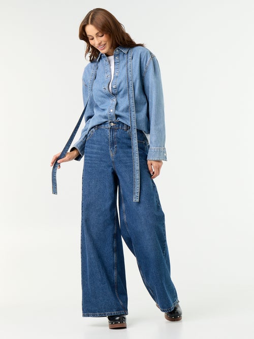Camisa de ganga com gola lavallière - Kiabi