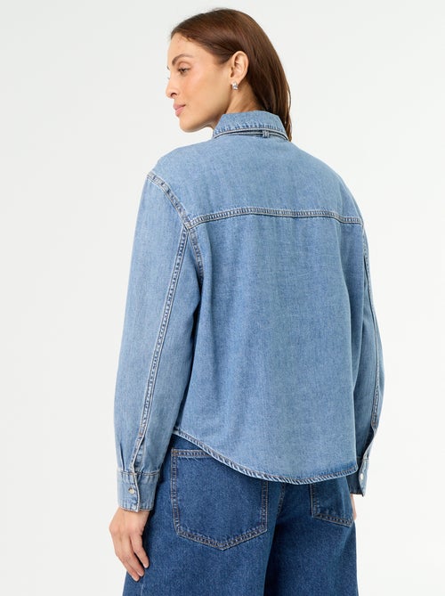 Camisa de ganga com gola lavallière - Kiabi