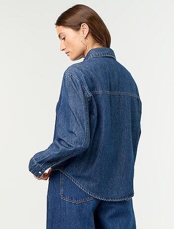 Camisa de ganga com gola lavallière