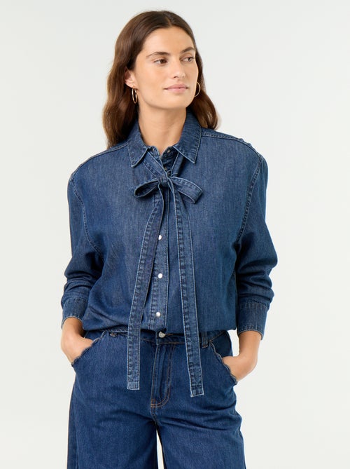 Camisa de ganga com gola lavallière - Kiabi