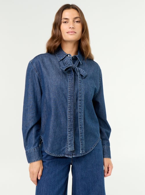 Camisa de ganga com gola lavallière - Kiabi