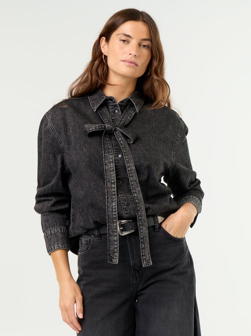 Camisa de ganga com gola lavallière - Kiabi
