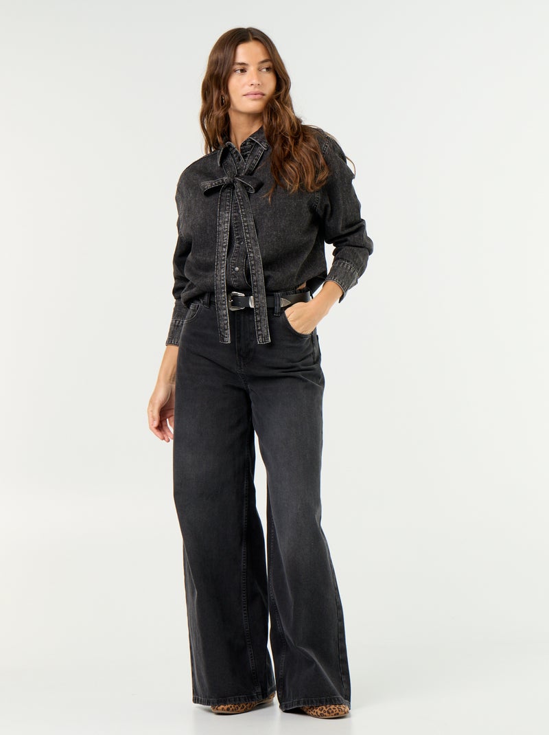 Camisa de ganga com gola lavallière Preto - Kiabi
