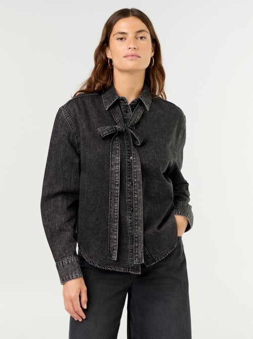 Camisa de ganga com gola lavallière - Kiabi