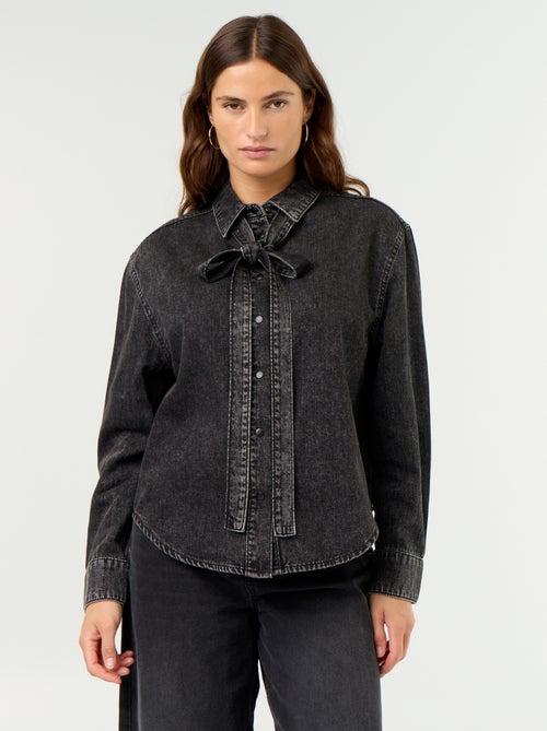 Camisa de ganga com gola lavallière - Kiabi