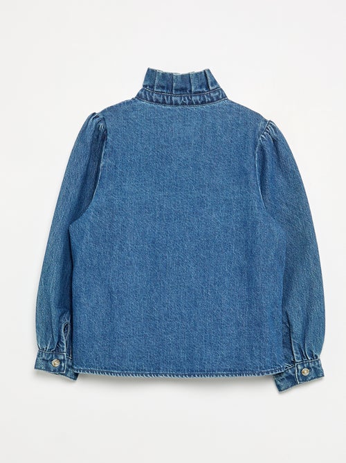 Camisa de ganga com gola subida com folhos - Kiabi