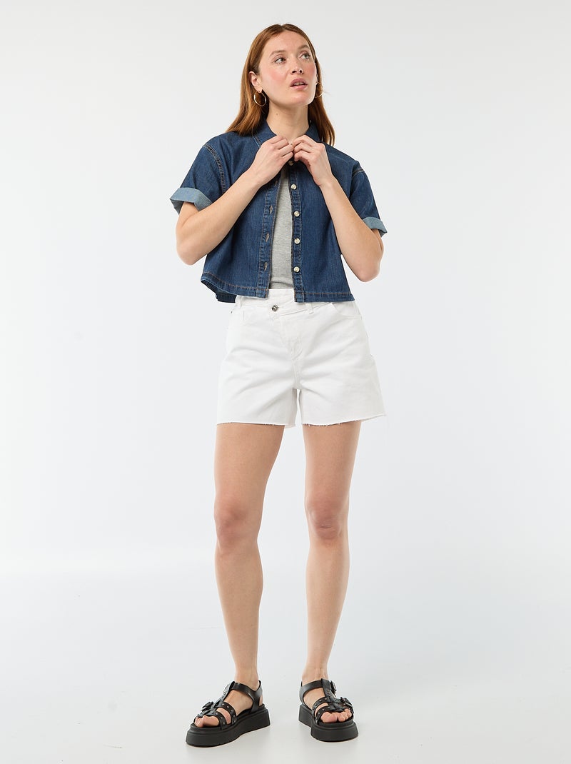Camisa de ganga com mangas 3/4 Azul - Kiabi