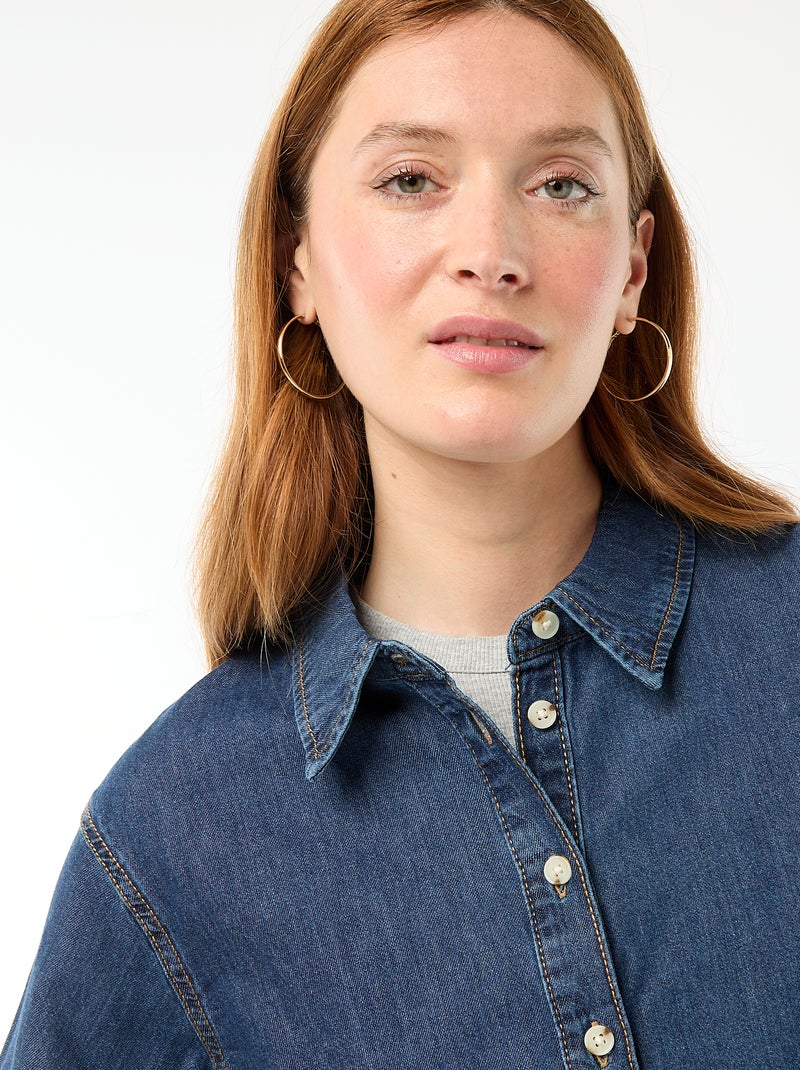 Camisa de ganga com mangas 3/4 Azul - Kiabi