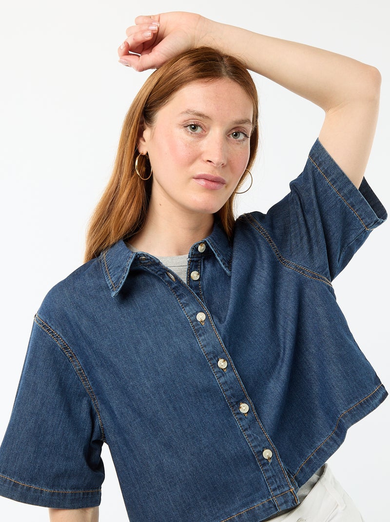 Camisa de ganga com mangas 3/4 Azul - Kiabi