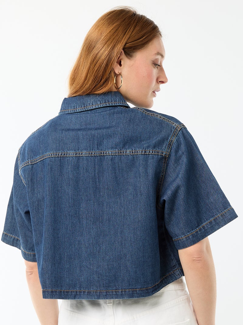 Camisa de ganga com mangas 3/4 Azul - Kiabi