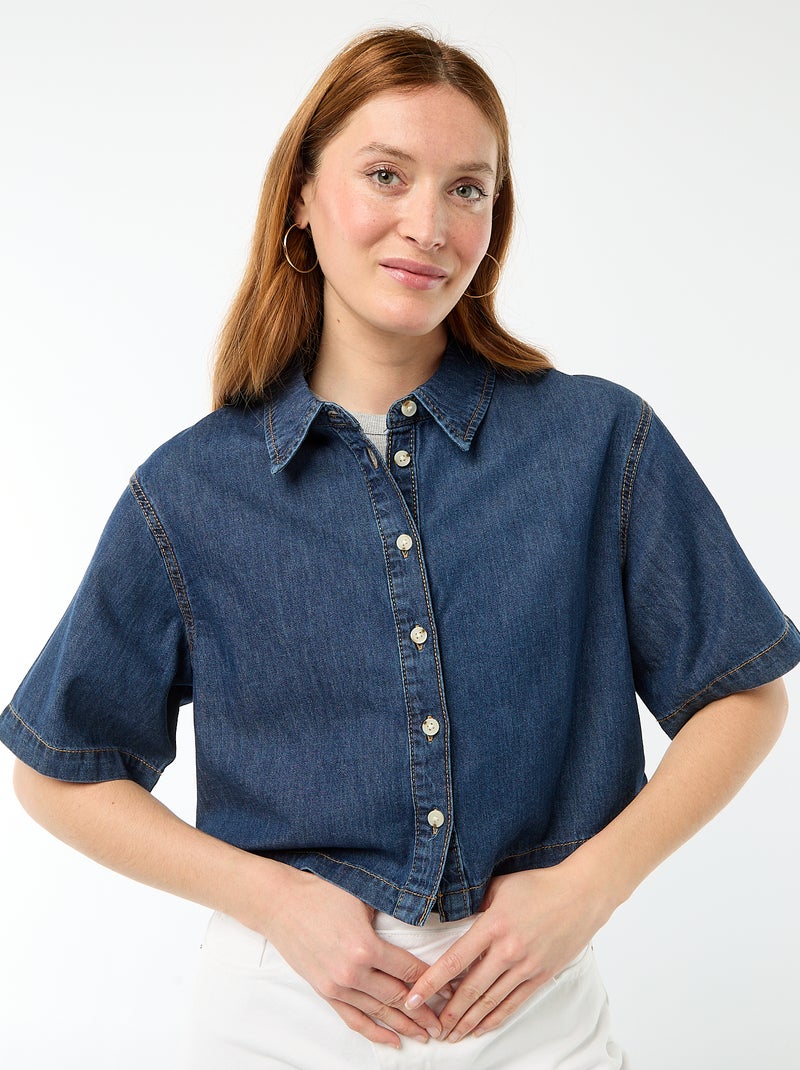 Camisa de ganga com mangas 3/4 Azul - Kiabi