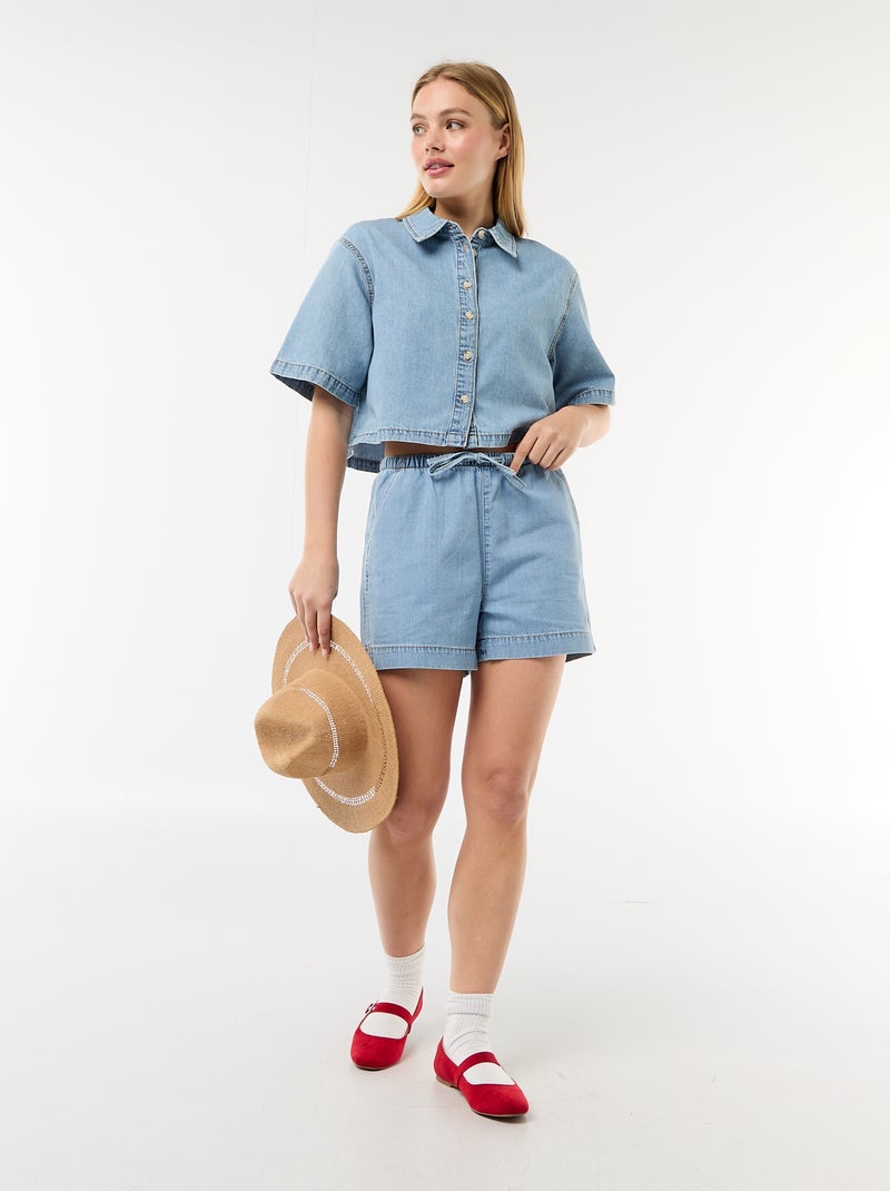 Camisa de ganga com mangas 3/4 Azul - Kiabi