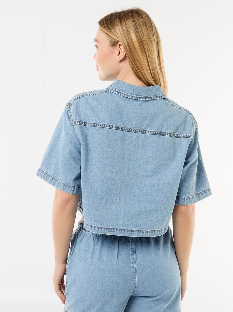 Camisa de ganga com mangas 3/4 Azul - Kiabi