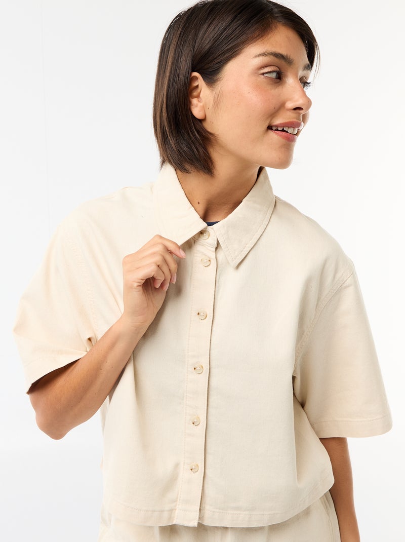 Camisa de ganga com mangas 3/4 Branco - Kiabi