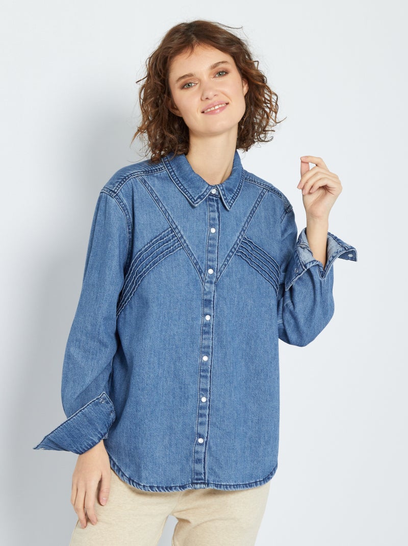 Camisa de ganga com pregas de fantasia AZUL - Kiabi