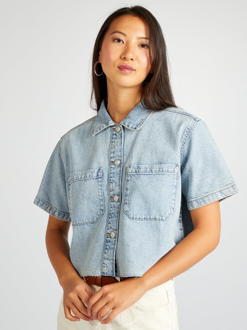 Camisa de ganga cropped AZUL - Kiabi